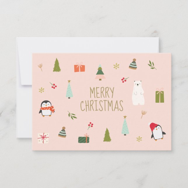 Carte Noël rose mignonSymboles Motif (Devant)