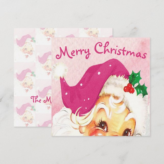 Carte Noël rose Père Noël personnalisé (Devant / Derrière)