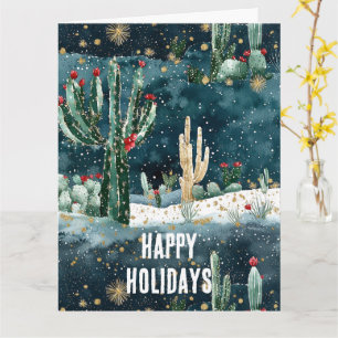 Carte Noël Rouge Bleu Vert Cactus Floral