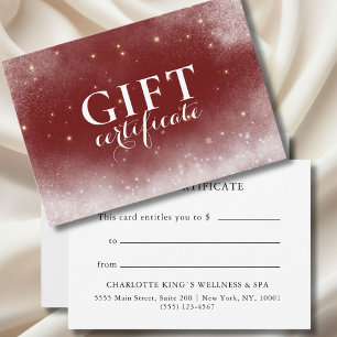 CARTE NOËL ROUGE, HIVER, CERTIFICAT CADEAU D'AFFAIRES