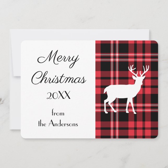 Carte Noël Rouge Tartan Plaid Motif White Stade (Devant)