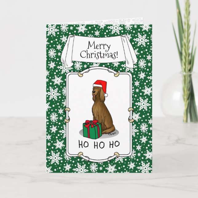 Carte Noël Santa Hat Irlandais Setter Chien (rouge 1) mi (Devant)