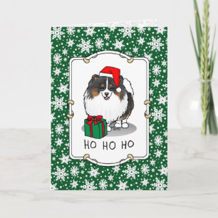 Carte Noël Santa Hat Pomeranian (tri-couleur) mignonne