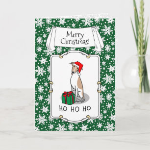 Carte Noël Santa Hat Whippet Chien Faune et blanc mignet