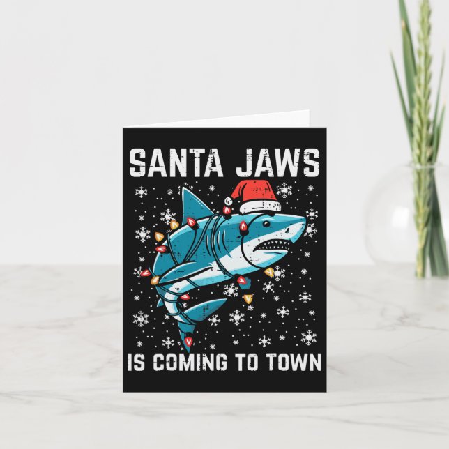 Carte Noël Shark Père Noël Jaws Jaws Jaws Hommes Garçons (Devant)