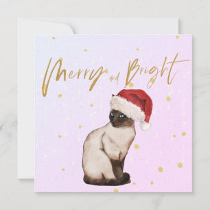 Carte Noël Siamese Chat Père Noël Joyeux voeux