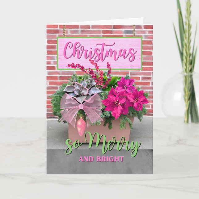 Carte Noël So Joyeux et lumineux en rose et vert (Devant)