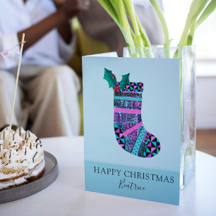 Carte Noël Stocking avec Monogramme Motif Abstrait