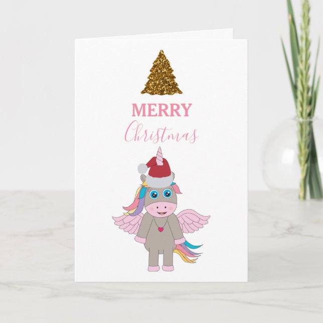 Carte Noël Unicorne Santa Hat Gold Parties scintillant A (Devant)