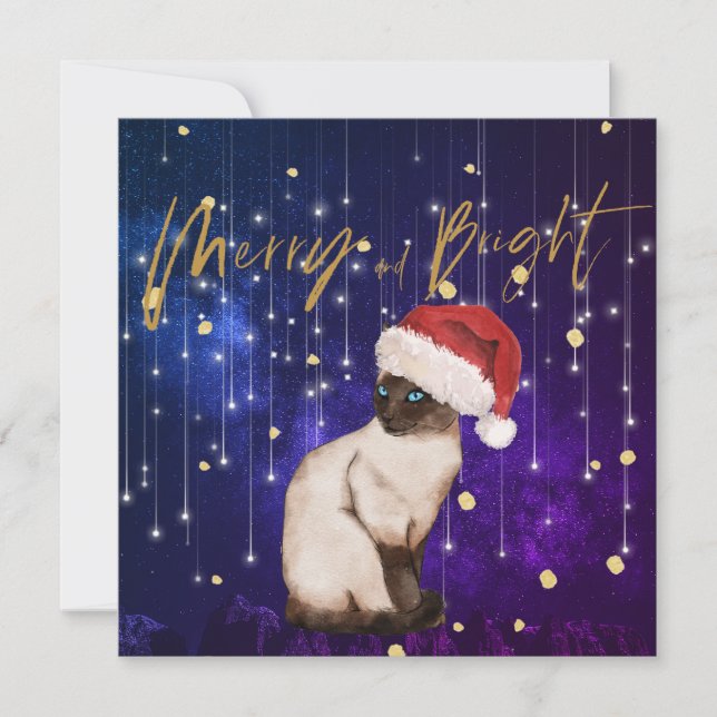 Carte Noël Vacances Purple Chat Père Noël Salutation (Devant)