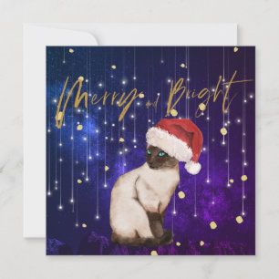 Carte Noël Vacances Purple Chat Père Noël Salutation