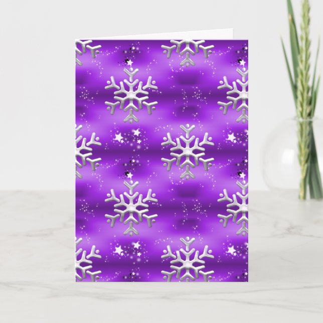 Carte Noël violet et flocons d'argent (Devant)