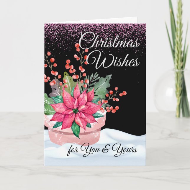 Carte Noël vous souhaite et vous souhaite en rose et ver (Devant)
