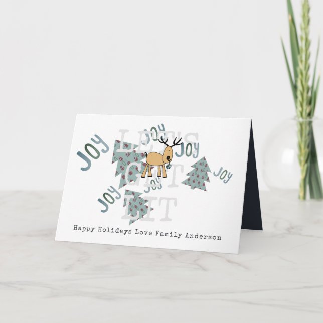 Carte Noël Whimsical Personnalisé Rinder Rustique (Devant)