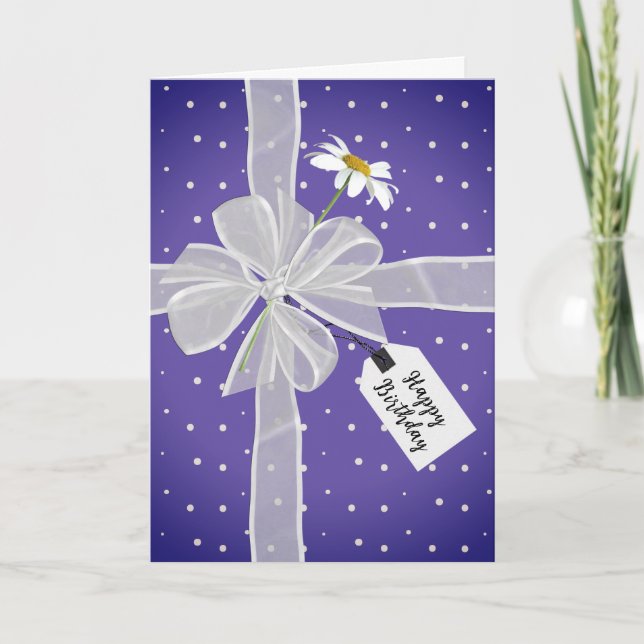 Carte Nœud d'anniversaire avec marguerite sur pois (Devant)