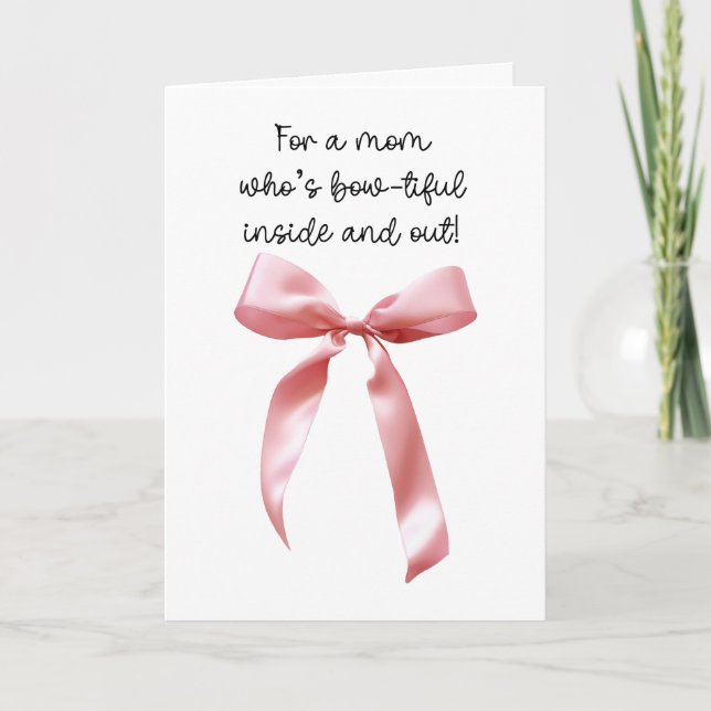 Carte Noeud Papillon Coquette Rose Maman (Devant)