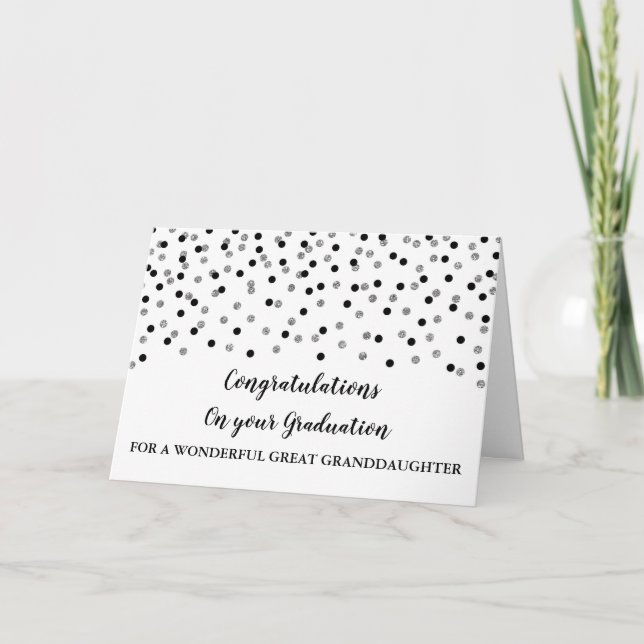 Carte Noir Argent Grande Petite-fille Graduation (Devant)