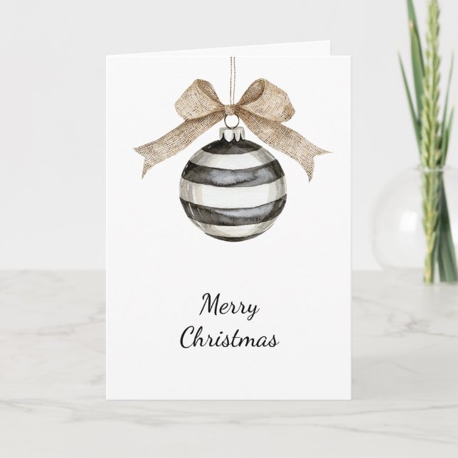 Carte Noir blanc rayures ornement Bow Noël (Devant)