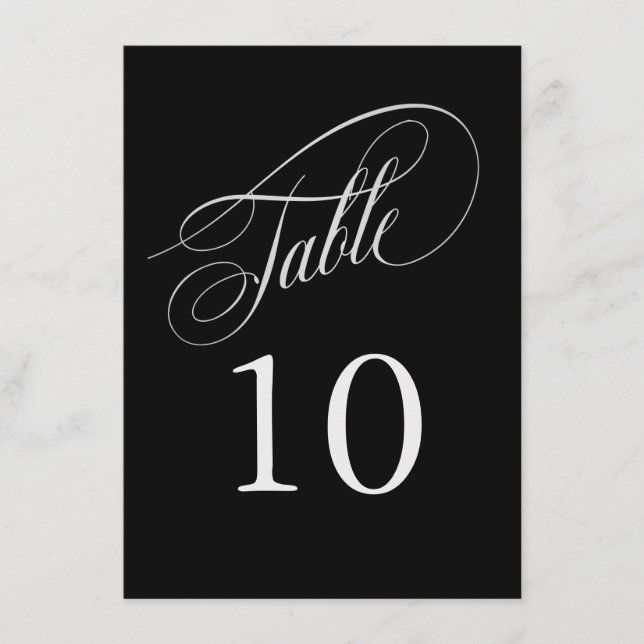 Carte Noir et Argent Élégant Calligraphie Numéros de tab (Devant)