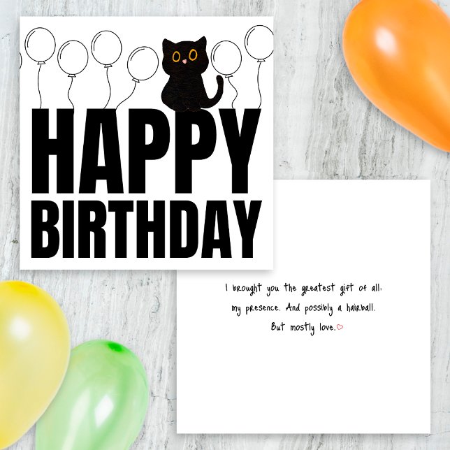 Carte Noir et blanc amusant Anniversaire Noir Chat (Créateur téléchargé)