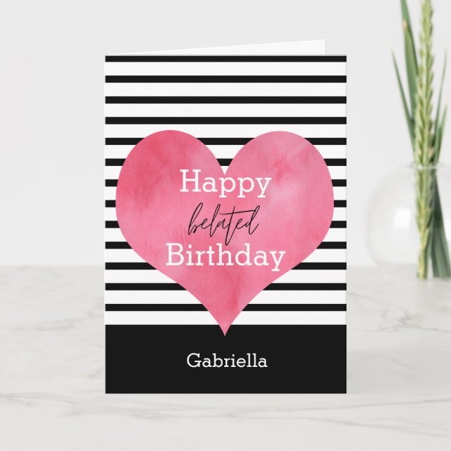 Carte Noir et blanc avec coeur Joyeux Anniversaire Belat (Devant)