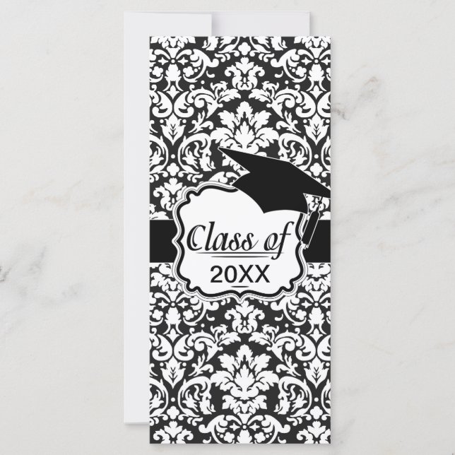 Carte noir et blanc damas fleurissent graduation (Devant)