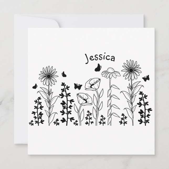Carte Noir et blanc fleur sauvage (Devant)