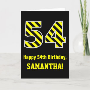 Carte Noir et jaune rayé "54"; 54e anniversaire + nom