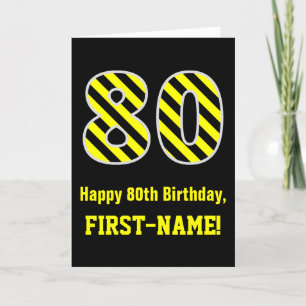Carte Noir et jaune rayé "80"; 80e anniversaire + nom