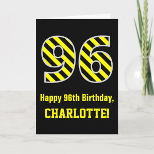 Carte Noir et jaune rayé "96"; 96e anniversaire + nom