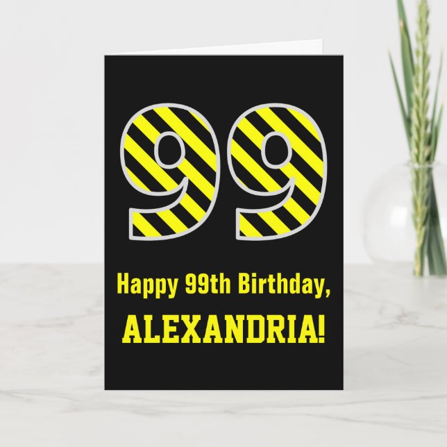 Carte Noir et jaune rayé "99"; 99e anniversaire + nom (Devant)