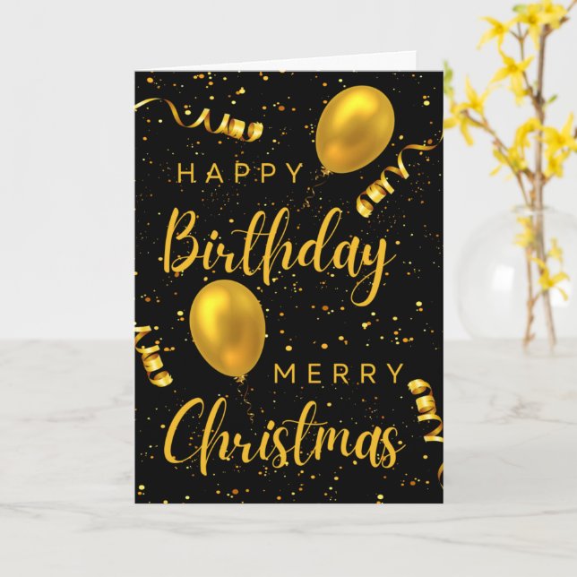 Carte Noir Et Or Joyeux Anniversaire Joyeux Noël (Fleur jaune)