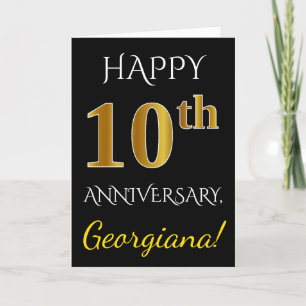 Carte Noir, Faux Or 10ème anniversaire Mariage + Nom