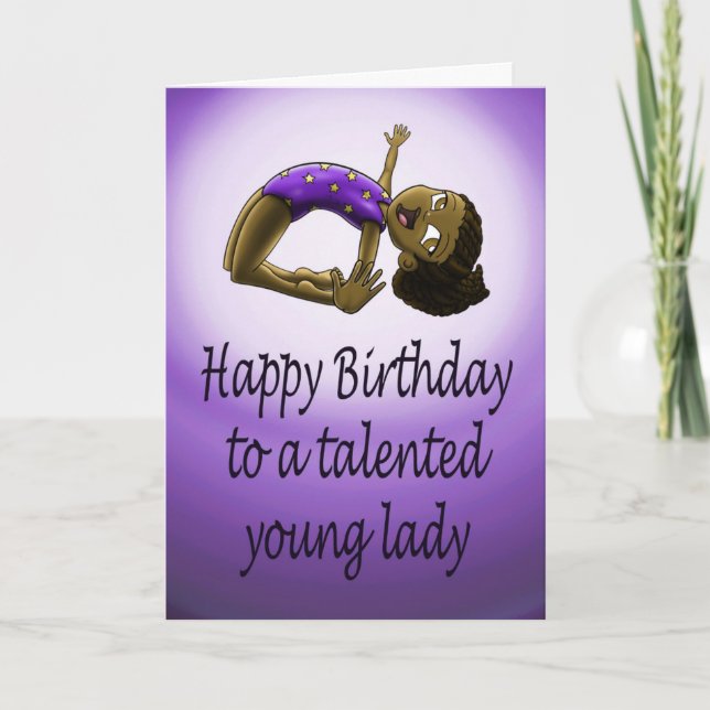 Carte Noir Gymnaste violet Anniversaire (Devant)
