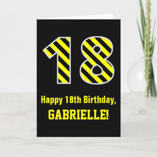 Carte Noir & Jaune rayé "18"; 18e anniversaire + nom