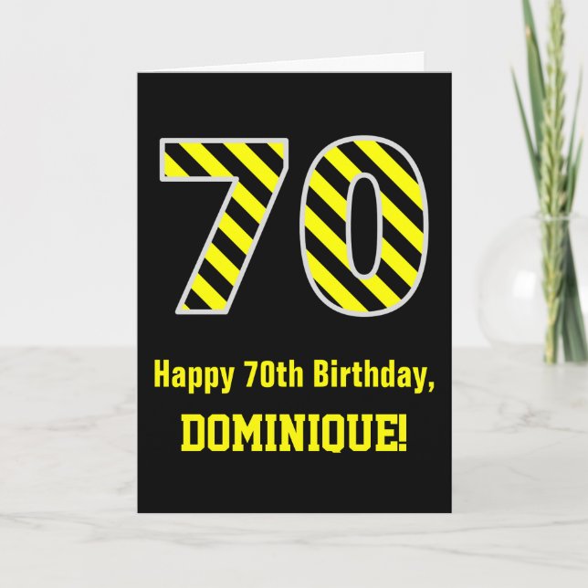 Carte Noir & Jaune rayé "70"; 70e anniversaire + nom (Devant)