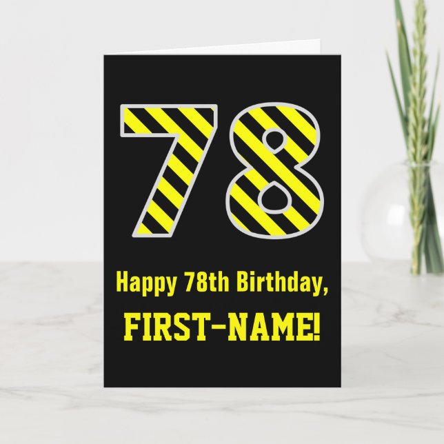Carte Noir & Jaune rayé "78"; 78e anniversaire + nom (Devant)
