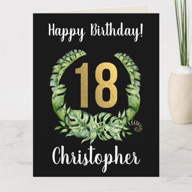 Carte Noir moderne 18ème anniversaire nom homme (Devant)