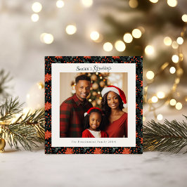 Carte Noir moderne Poinsettia Photo Noël