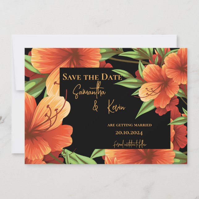Carte Noir Moody Orange Floral Mariage Enregistrer La Da (Devant)