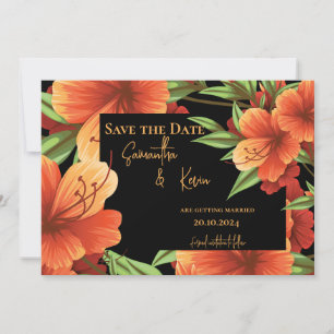 Carte Noir Moody Orange Floral Mariage Enregistrer La Da