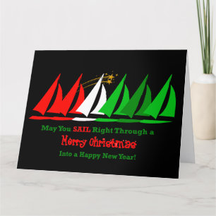 Carte Noir Nautique de Noël avec voiliers