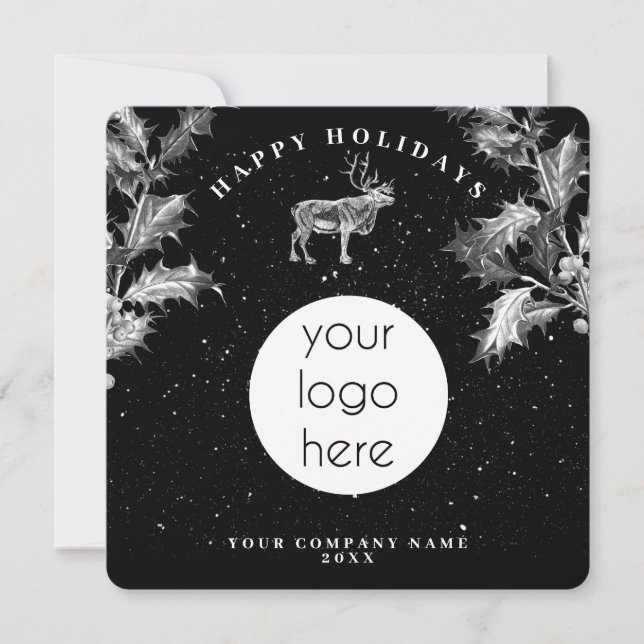 Carte Noir Rustique Blanc Vacances Affaires Logo Noël (Devant)