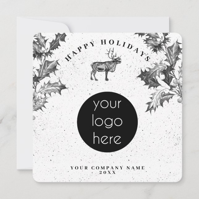 Carte Noir Rustique Blanc Vacances Affaires Logo Noël (Devant)