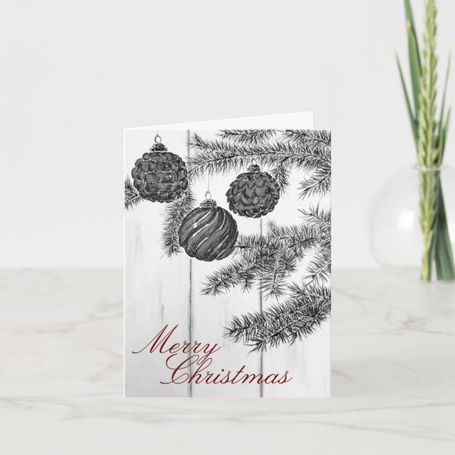 Carte Noir rustique et minimaliste blanc Joyeux Noël (Devant)