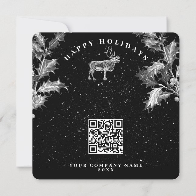 Carte Noir rustique Vacances Entreprise QR Code Noël (Devant)