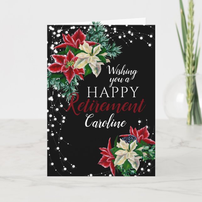 Carte noire Poinsettia de Noël de retraite (Devant)