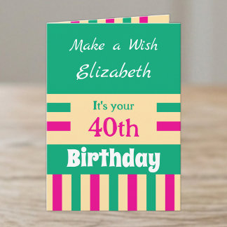 Carte nom 40ème anniversaire rose vert