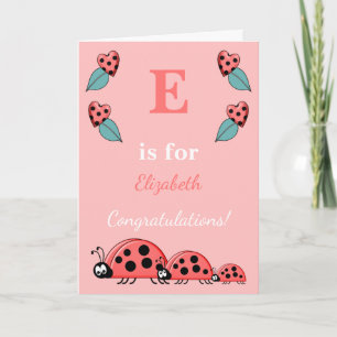 Carte Nom alphabétique nouveau bébé jolies coccinelles r