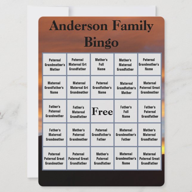 Carte Nom de famille Bingo et Reunion Sunset Photo (Devant)
